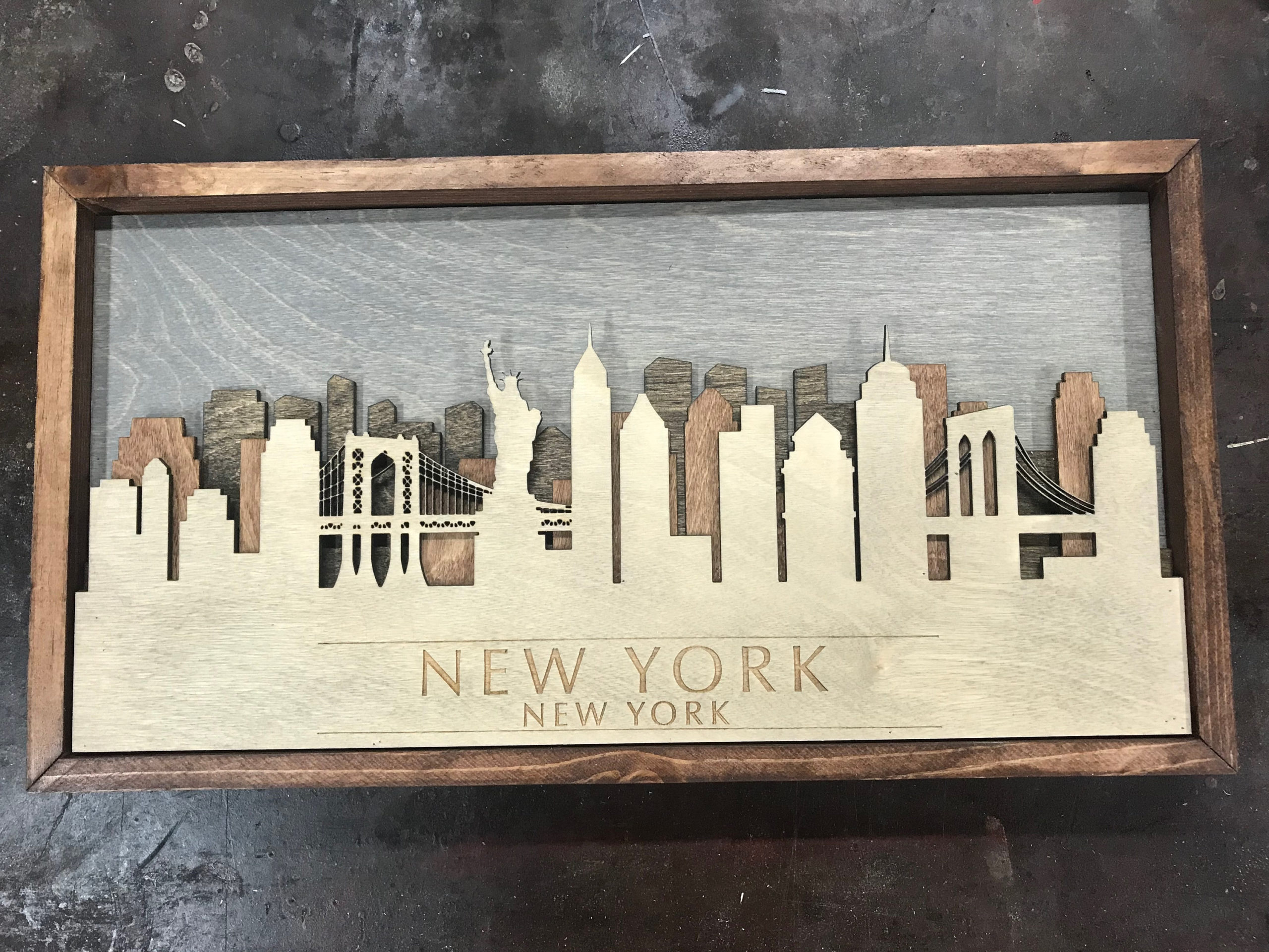 New York Skyline Big Colored 3d Wooden Cityscape Layered Laser 